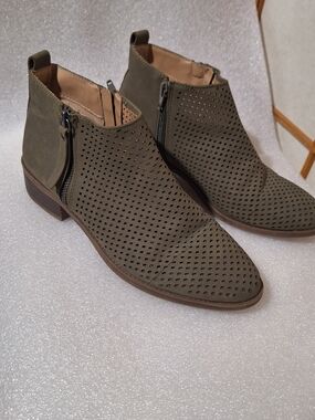 Olive Perforated Chelsea Boots - Zip Ankle Boot